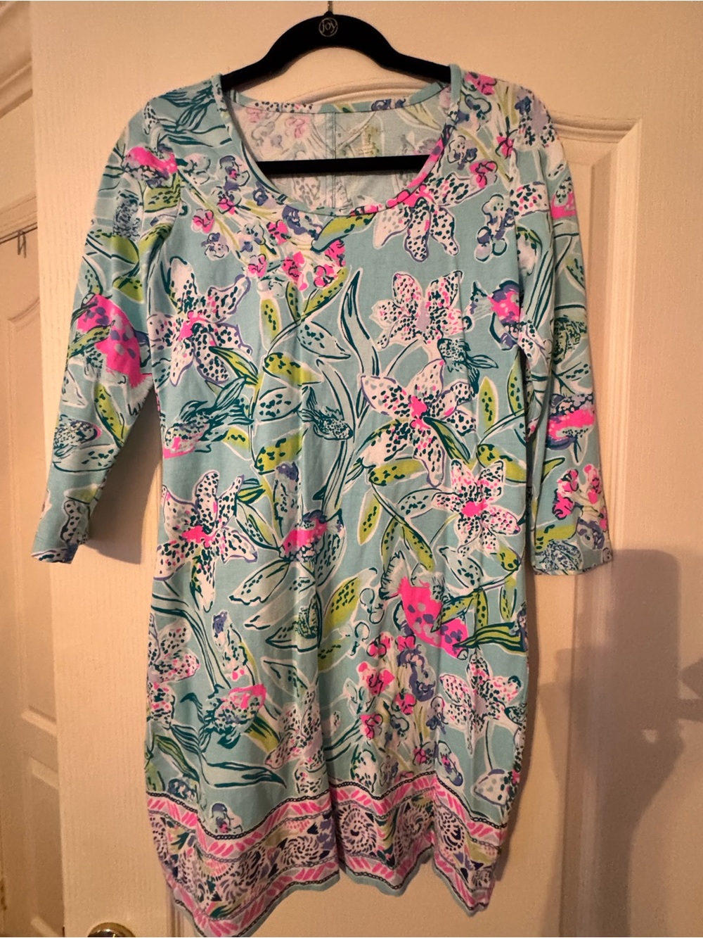 Lilly Pulitzer Aqua Floral Scoop-Neck Long Sleeve Dress